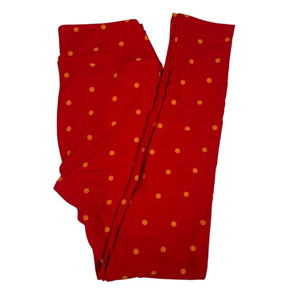 LuLaRoe Leggings Red Solid Orange Polka Dots Spots One Size OS - Picture 1 of 6